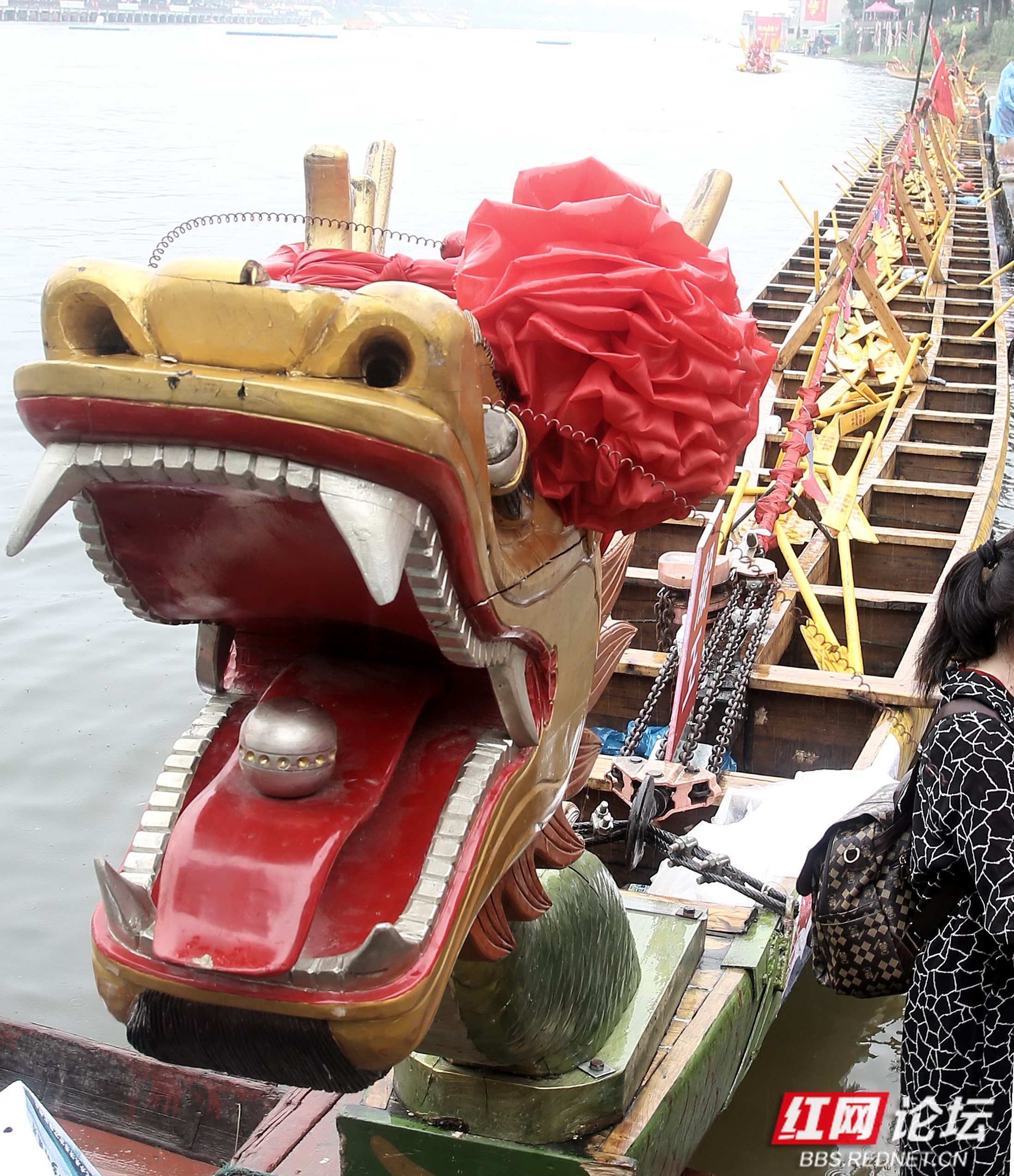 目前世界最长龙舟的龙头模样